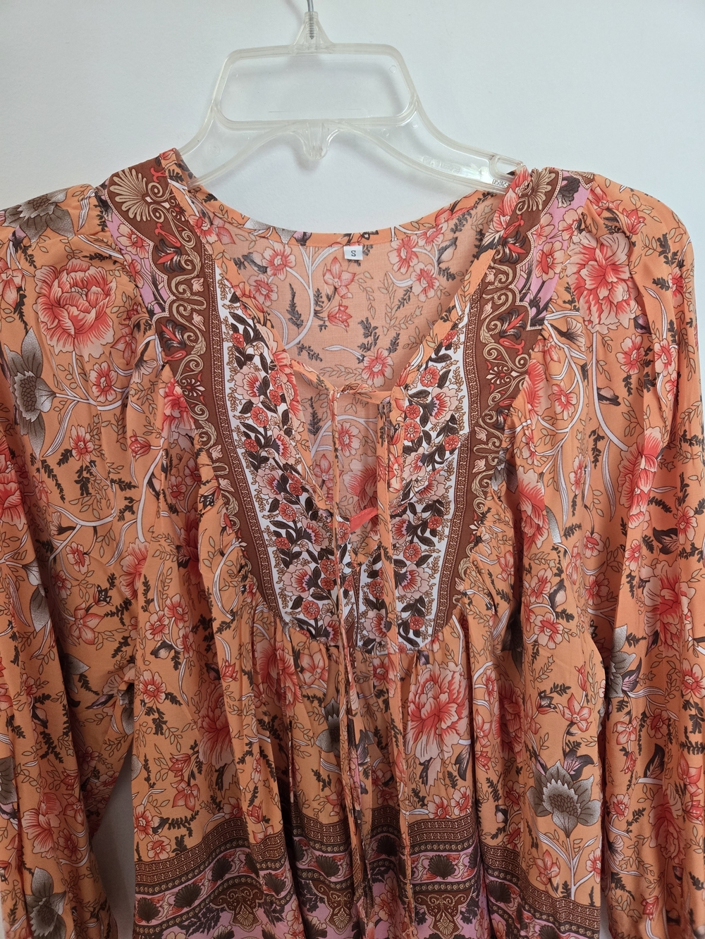Boho Floral Peasant Blouse - Lantern Sleeves Flowy Hippie Vibe Women's S,M,L,XL - Picture 4 of 9